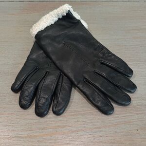 Fownes Brothers Women Black‎ Leather Gloves with Faux Shearling Cuffs Size XL